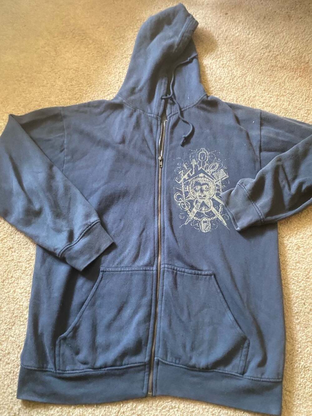 Positano Full Zip Hoodie Size L Blue Graphic Print